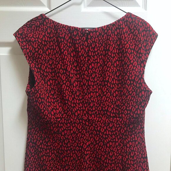 🌹🐾❤️Gorgeous Calvin Klein Red Black Textured Leopard Print Sleeveless Dress - Picture 7 of 17